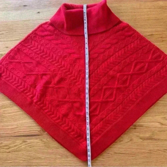 Talbots Cable Knit Triangle Poncho Red Holiday Festive Christmas Sweater Size M - Picture 5 of 9